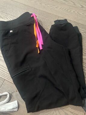 Figs Black Kids Joggers with Pink & Orange Drawstrings